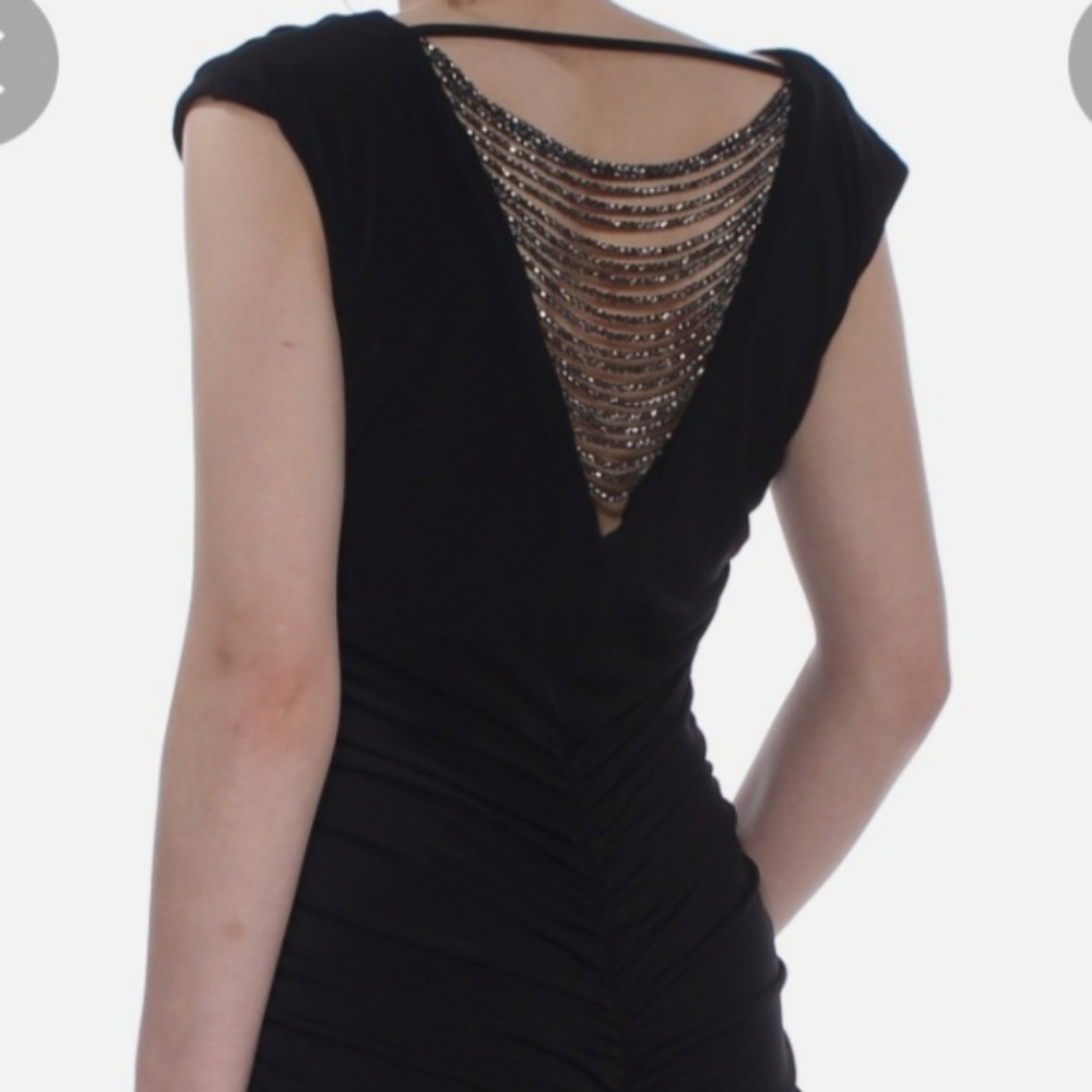 Beaded back,  ruched mini dress